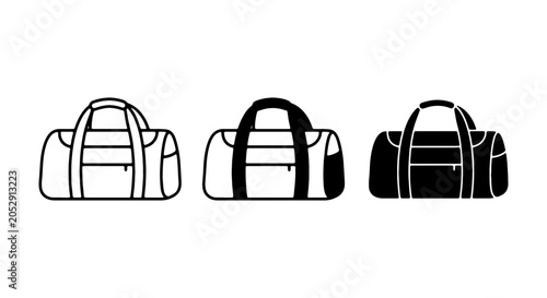 Bild auf Leinwand Duffel Bag Icons, Gym Bag Vector Graphics, Travel Luggage Set