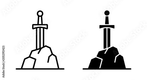 Foto Sword in Stone Vector Icons, Legendary Symbol, Medieval Iconography