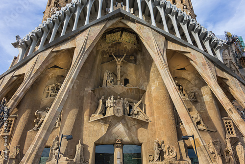 Architectural fragments of La Sagrada Familia - impressive cathedral designed by Gaudi, which is being built since 19 March 1882. BARCELONA, SPAIN.
