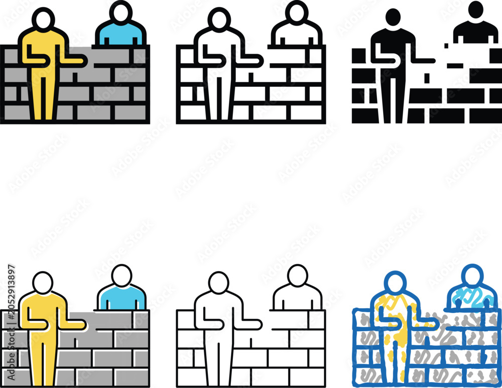 Naklejka premium builders building wall color icon vector. pack builders building wall sign. isolated symbol