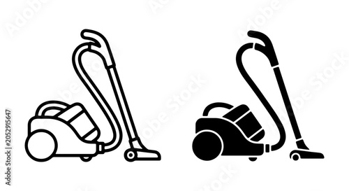 Fotografi Vacuum Cleaner Icons, Upright and Canister Styles, Black and White Vector Graphi