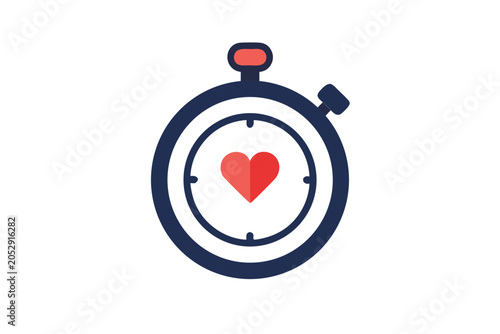 Vector graphic merging a stopwatch with a heart, symbolizing intentional meditation and time awareness.