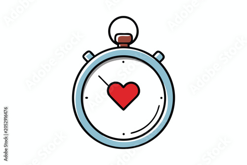 Conceptual vector of a stopwatch intertwined with a heart, signifying mindful time and meditation.