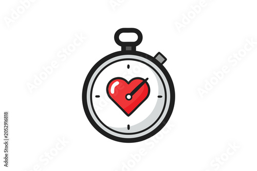 Stopwatch and heart symbol combined in vector art, representing focused meditation and time management.
