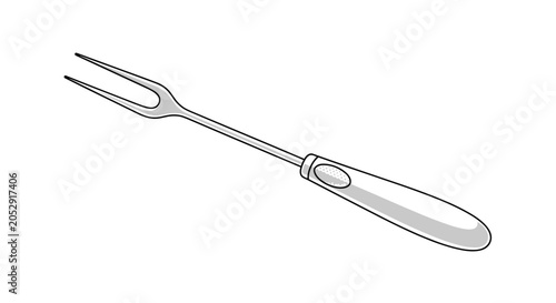 Quadro su tela Large two-pronged meat fork with a white handle is shown at an angle as a kitchen tool for carving and serving