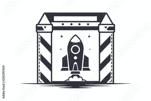 Storefront icon with a technological overlay, representing the future of digital retail and sales.