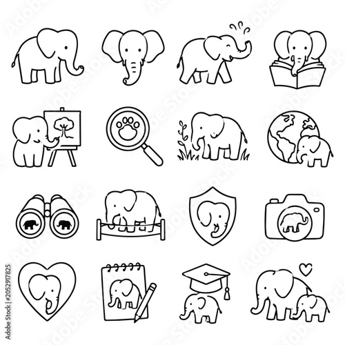 Fotografie Adorable Elephant Life Doodle Icons