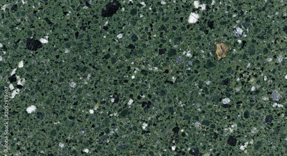 Obraz Deep green granite stone texture with black white and gold mineral flecks for background.
