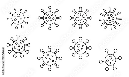 Foto Virus and bacteria illustrations in a line style on white background