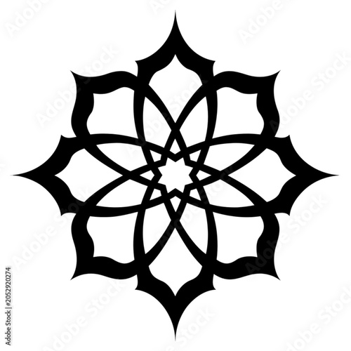 Black Geometric Islamic Pattern Icon Featuring Intricate Symmetrical Star Floral Shape Design