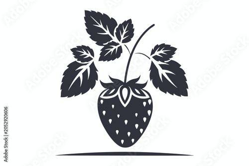 Vibrant Strawberry with Green Leaves, Vector Art, Isolated Illustration