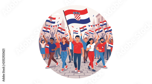 Foto Crowd of Croatian Fans Celebrating with Flags