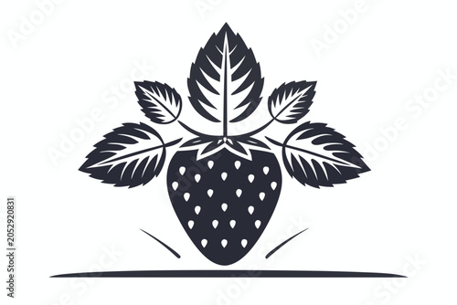 Delicious Strawberry with Leafy Stems, Vector Illustration, Isolated