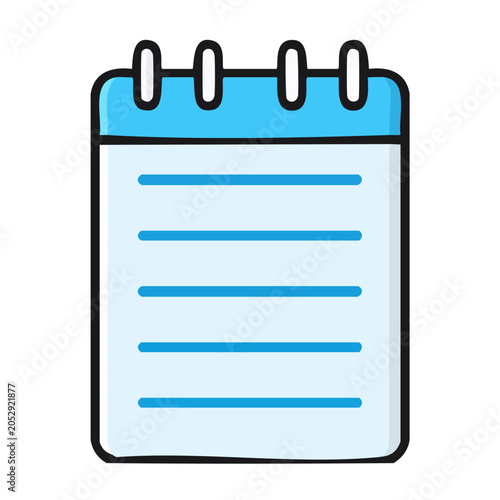 Blue flat design notebook icon with lines