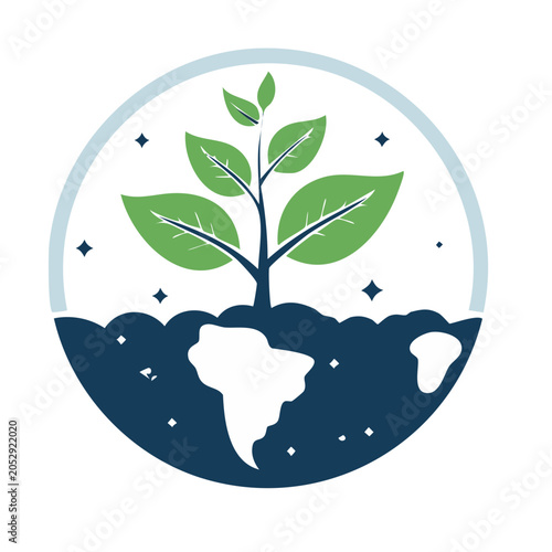 Flat design illustration of a plant growing from a globe