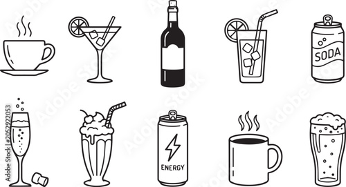 Tableau sur toile Ocean fishing market and gourmet underwater cooking outline icons collection for