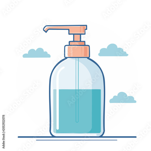 Flat design soap dispenser with blue liquid