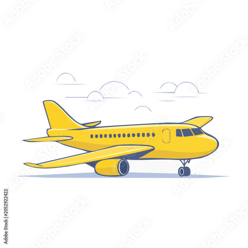 Yellow airplane illustration in flat design style