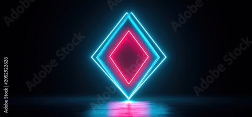 Light shapes with neon colors create a diamond form against a dark background
