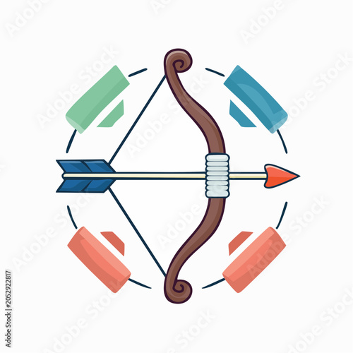 Archery Bow and Arrow Emblem with Quivers