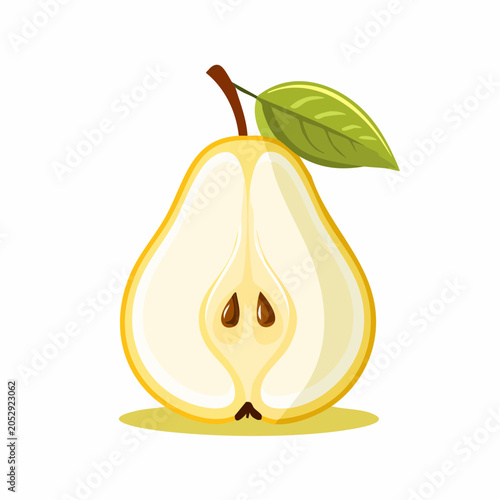 Illustration of a Half Pear with Leaf