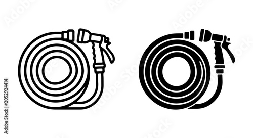 Bild auf Leinwand Garden Hose Sprayer Icons, Water Spray Nozzle Vector Set, Outdoor Watering Equip