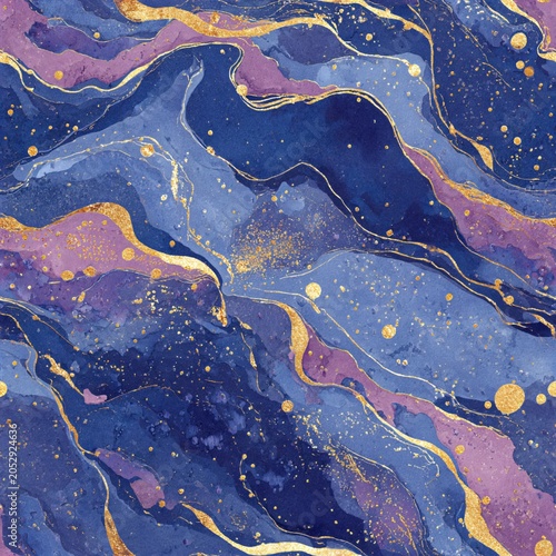 Wave pattern in blue and purple with gold accents