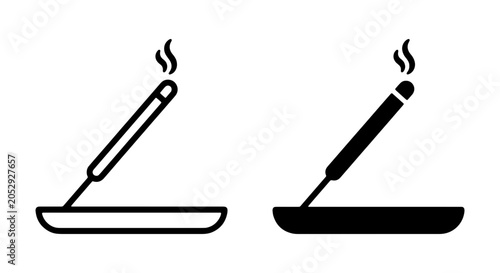 Incense stick icon set, burning aroma joss sticks, zen spa vector