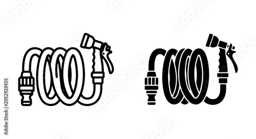 Bild auf Leinwand Garden Hose Icons, Water Sprayer Set, Outdoor Watering Equipment Vector Graphics