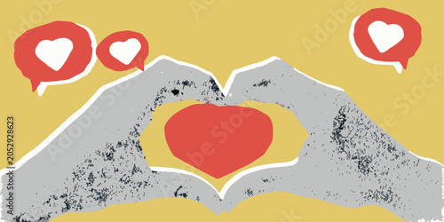 Tableau sur toile Halftone heart illustration with speech bubbles on a tan background