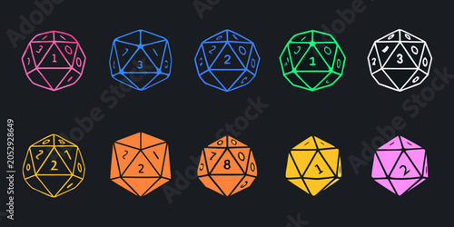 Schilderij op canvas Collection Of Colorful Isometric Polyhedral Dice On Dark Background