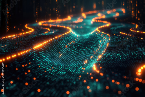 Immersive Descent Into a Glowing Digital Matrix