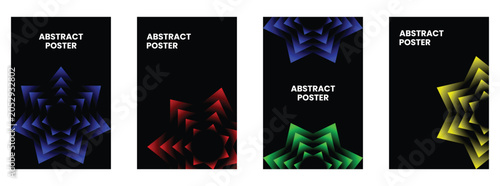 Futuristic Star Pattern Poster Collection — Abstract Geometric Arrow Glow Vector Set