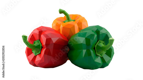 Low Poly Bell Peppers Red Orange and Green on Black Background
