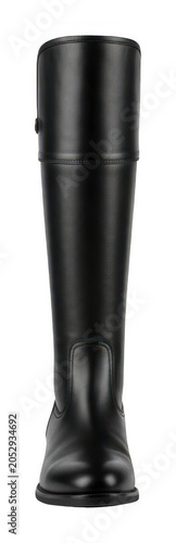 Premium black leather equestrian riding boot with a polished finish and sleek isolated transparent background image