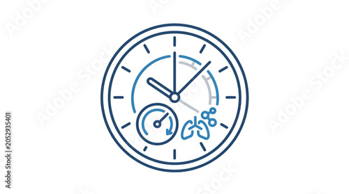 Fotografie Clock with gauge and lung icon symbolizing health monitoring.