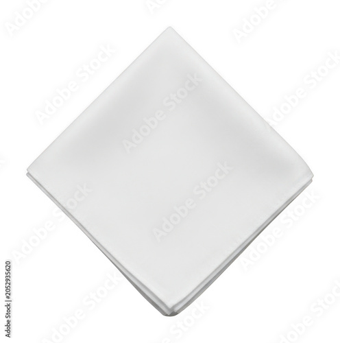 Premium white linen handkerchief neatly folded in a diamond shape isolated transparent background image