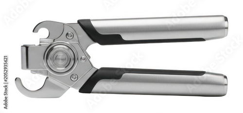 Premium stainless steel can opener with ergonomic non-slip handles isolated transparent background image