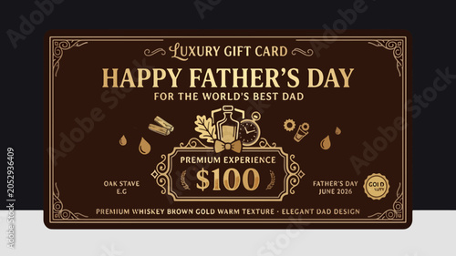 Father's Day Luxury Gift Card — Premium Whiskey Brown Gold Warm Texture Elegant Dad Design June 2026