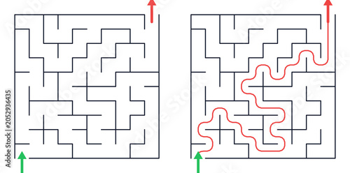 Foto Square maze for kids, easy printable logic game, find the way from start to exit