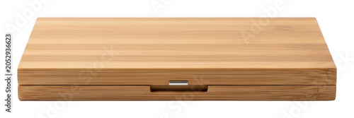 Rectangular closed bamboo makeup palette mockup featuring natural wood grain isolated transparent background image