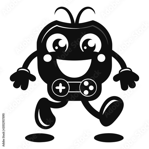 Happy black apple character running with video game controller