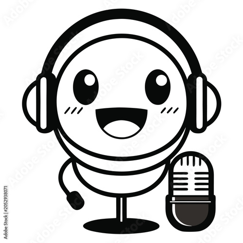 Smiling cartoon character with headphones and microphone