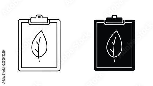 Clipboard with leaf icon representing environmental report vector set