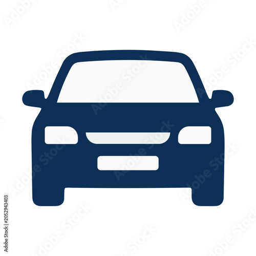Dark blue vector illustration of a front facing automobile simplified design with a white background vehicle car transportation