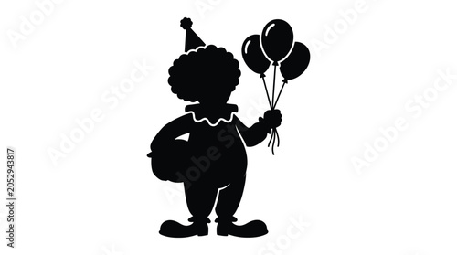 Konstfotografi Clown Silhouette With Balloons On White Background