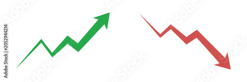 Tableau sur toile Green arrow trending up red arrow trending down vector illustration, opposing di