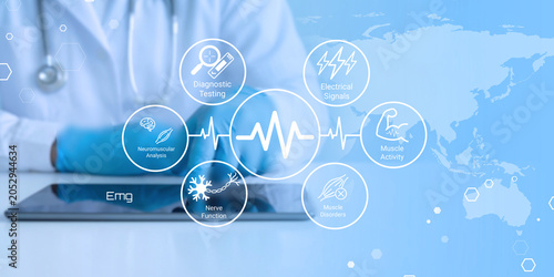 Tableau sur toile Modern medical electromyography emg technology analyzing neuromuscular functions