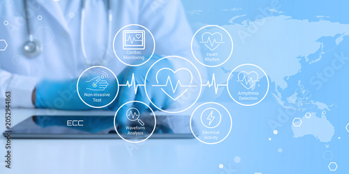 Foto Modern medical technology showcasing noninvasive cardiac monitoring and electroc