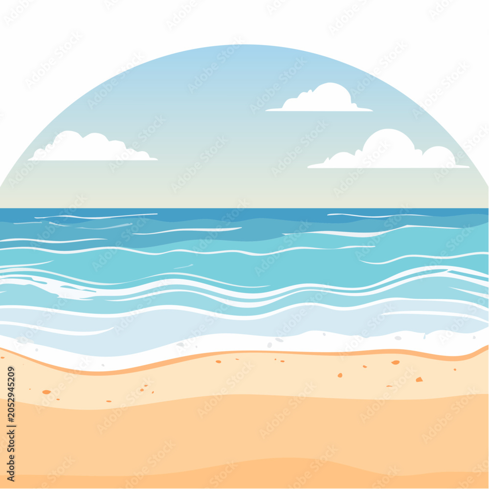 Fototapeta premium Stylized Beach and Ocean Scene with Clouds